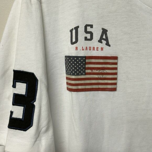Polo Ralph Lauren T Shirt USA Flag Big Pony 3 Patch Custom Fit Boxy men XL EUC - Picture 3 of 11